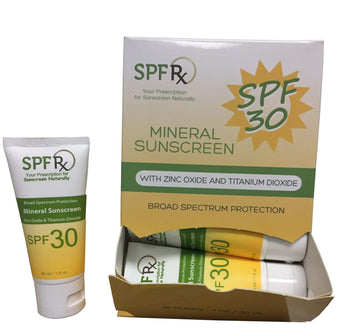 SPF Rx, SPF 30 Mineral Broad Spectrum Sunscreen, with Zinc Oxide and Titanium Dioxide, Waterproof, Sweat-Proof, Performance Sunblock Moisturizer for Face and Body, Reef Safe - 1 , 12 Pack