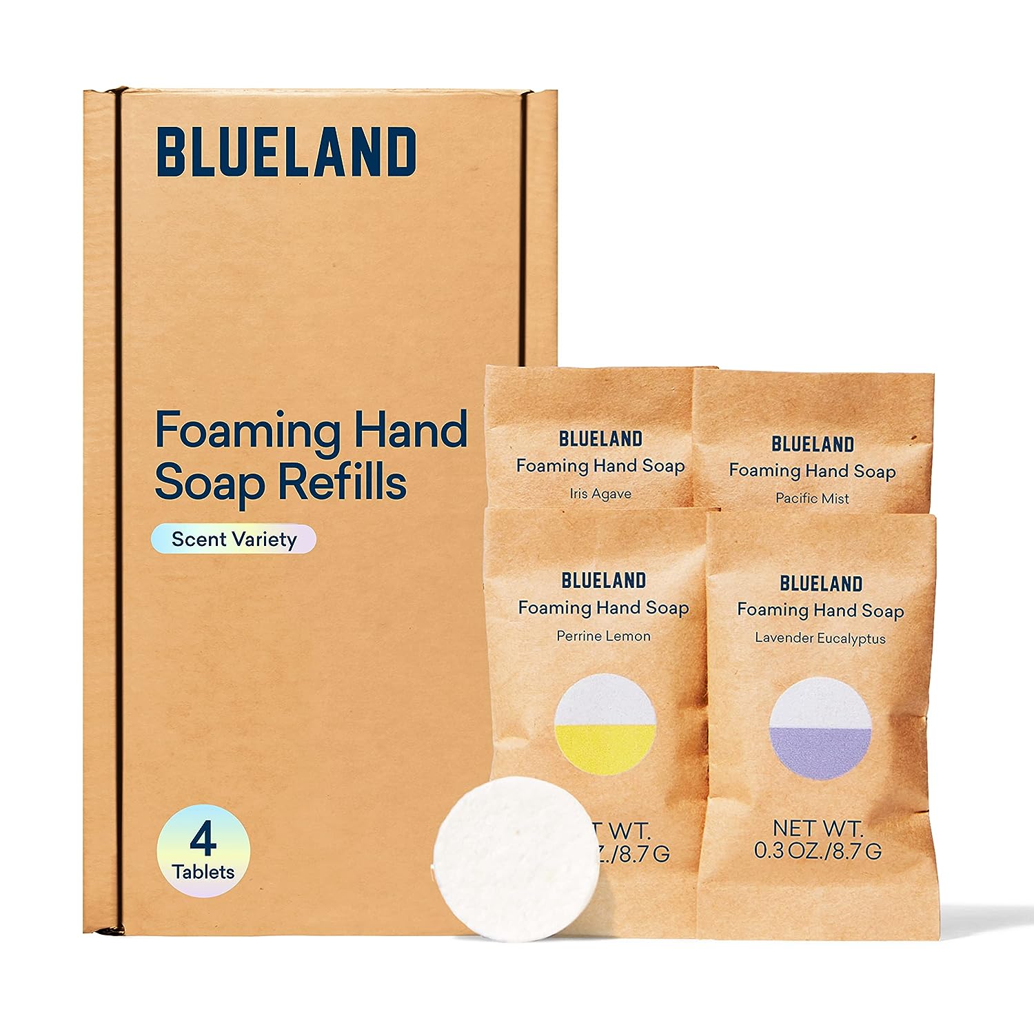 BLUELAND Foaming Hand Soap Tablet Refills - 4 Pack | Eco Friendly Products & Cleaning Supplies | Variety Pack Scents | Makes 4 x 9   bottles (36   total)