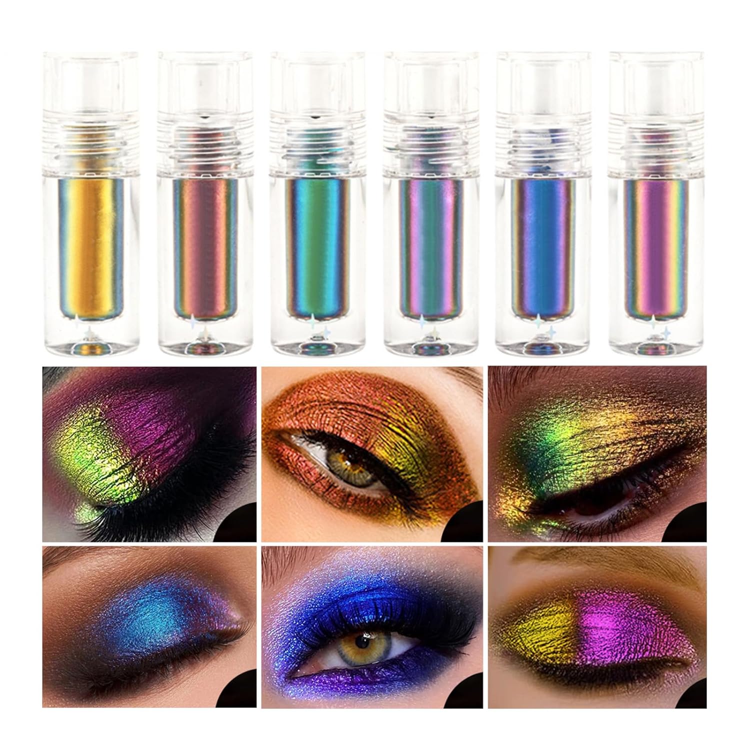 Hotiary Chameleon Eyeshadow Stick Metallic High Pigments Makeup Metals Gloss Shimmer Shining Eye Shadow for Eyes Sparkling Pen Kit Gift for Lady (6 Colors Chameleon Eyeshadow)