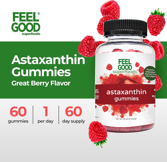 FeelGood Superfoods Astaxanthin Supplements, 6mg Antioxidant Gummies f