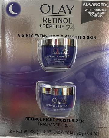 Olay Retinol + Peptide 24 Fragrance Free Night Moisturizer, 1.7  (2 Packs)