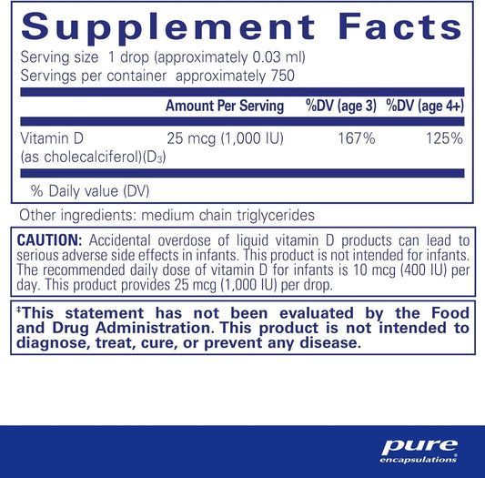 Pure Encapsulations - Vitamin D3 Liquid - 45ml0.75 Fl Oz (Pack of 1)