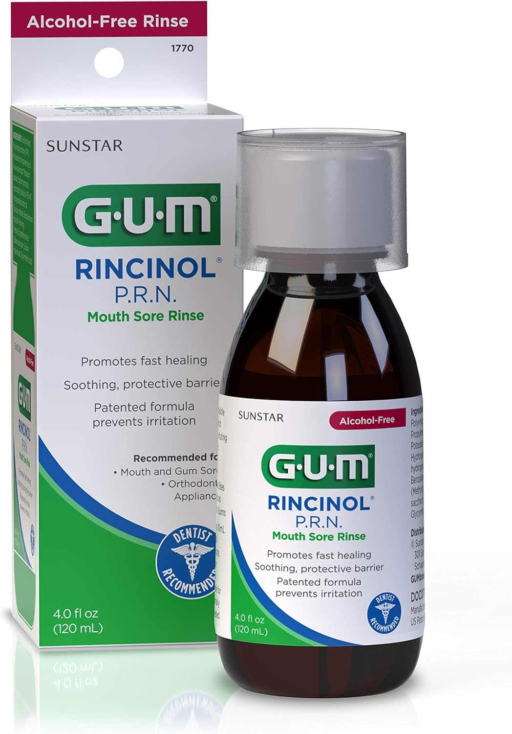 GUM - 1770R Rincinol P.R.N. Alcohol-Free Mouth Sore Rinse, 4  Bottle