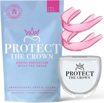 Protect The Crown Night Guard 2 Pack - Mouthguard for Teeth Grinding & Clenching, Professional Mouth Guard for Light and Heavy Grinding (Pink)