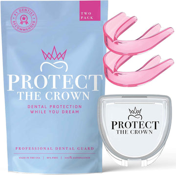 Protect The Crown Night Guard 2 Pack - Mouthguard for Teeth Grinding & Clenching, Professional Mouth Guard for Light and Heavy Grinding (Pink)