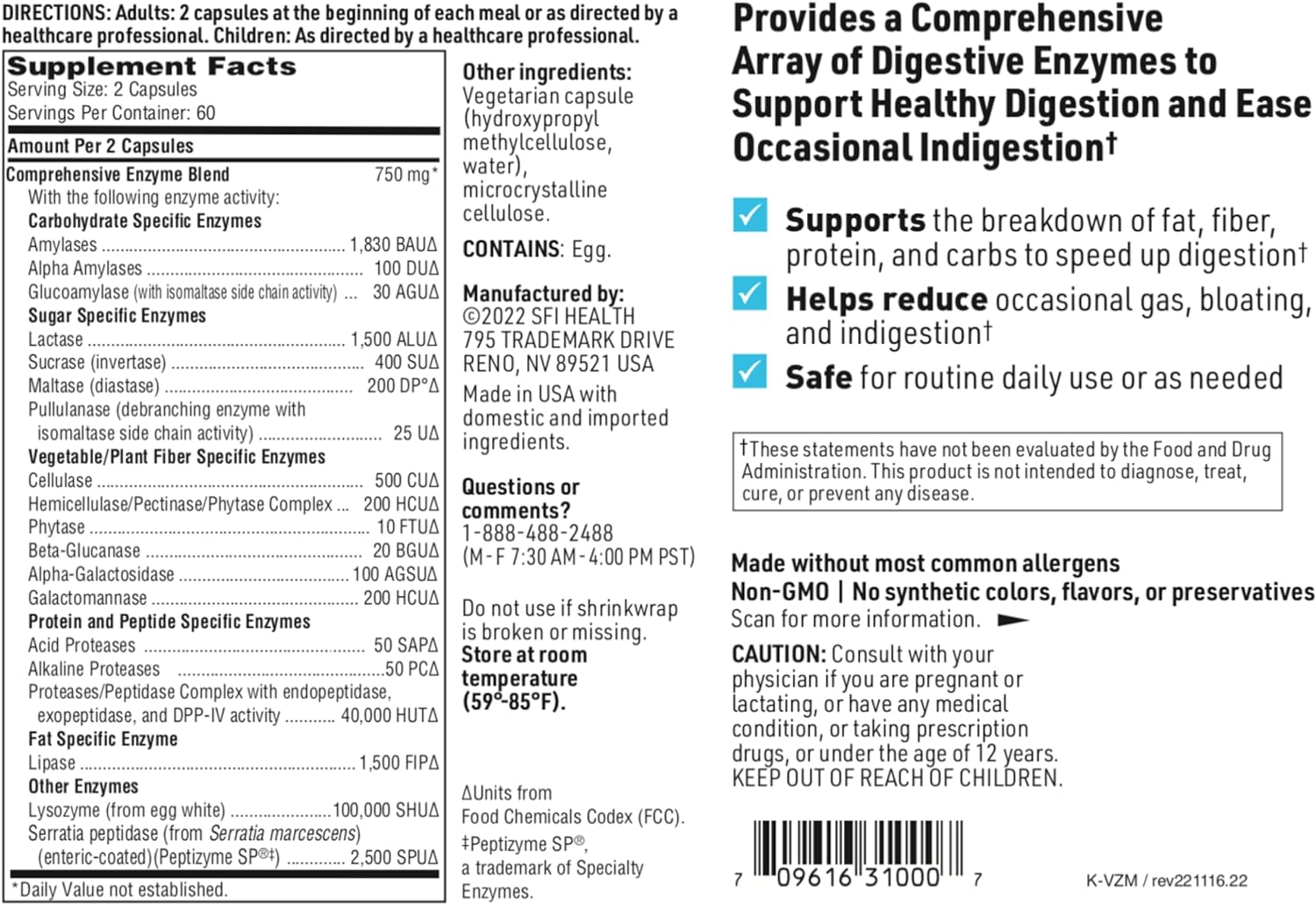 Klaire Labs Ther-Biotic Vital-Zymes Complete Digestive Enzymes - Helps