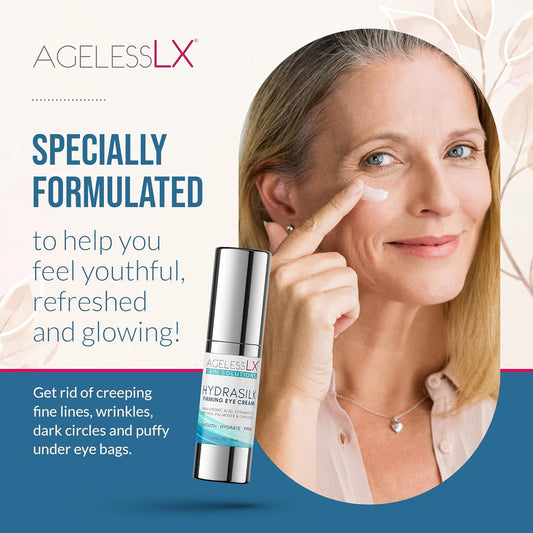 AgelessLX - Hydrasilk Eye Cream - Firming Under Eye Cream for Dark Circles and Puffiness - Hyaluronic Acid Moisturizer for Wrinkles, Fine Lines and Puffy Eye Bags - 0.5