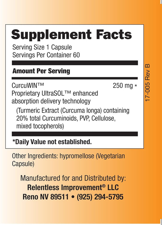 Relentless Improvement CurcuWin Curcumin 60 Count Inflammation Support