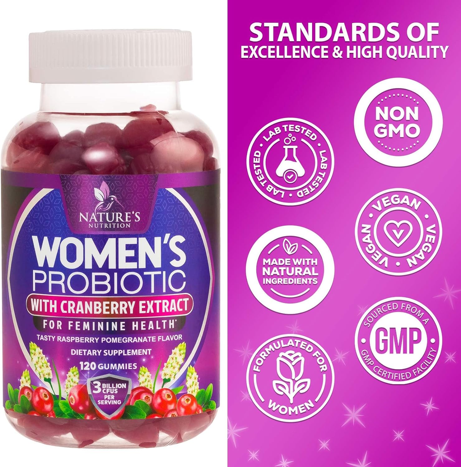 Probiotics for Women Gummy with Cranberry, 3 Billion CFU Guaranteed wi