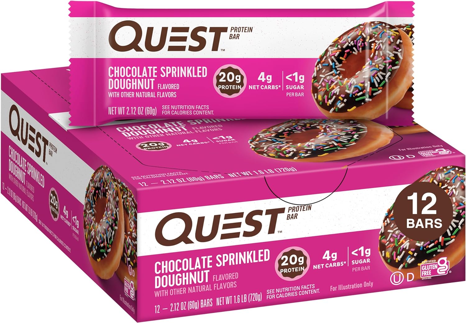 Quest Nutrition Chocolate Sprinkled Doughnut Protein Bars, High Protei1.59 Pounds