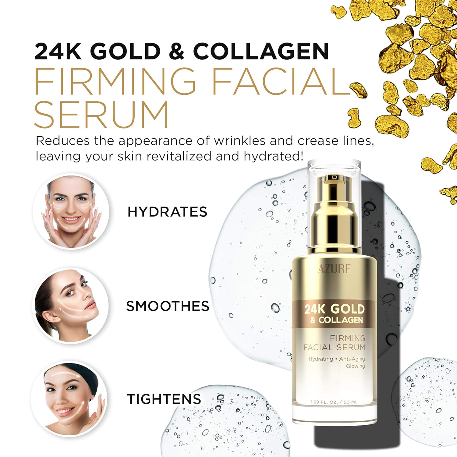 Esupli.com AZURE 24K Gold & Collagen Firming Facial Serum - Lifting, To