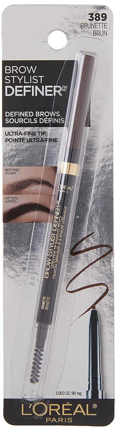L'Oreal Paris Makeup Brow Stylist Definer Waterproof Eyebrow Pencil, Ultra-Fine Mechanical Pencil, Draws Tiny Brow Hairs and Fills in Sparse Areas and Gaps, Brunette, 0.003  (1 Count)