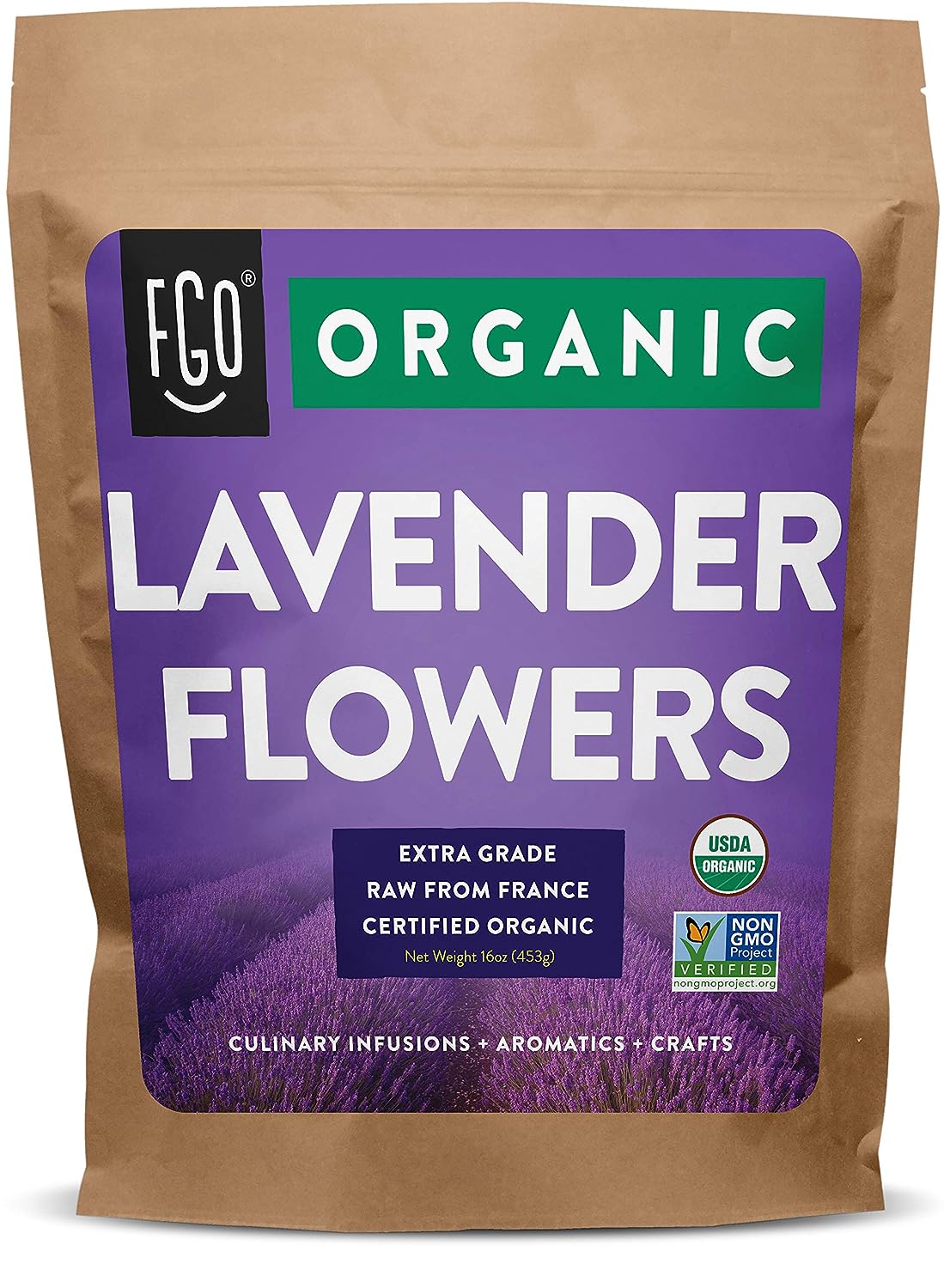 FGO Organic Dried Lavender Flowers, 100% Raw From France (Pack of 1)