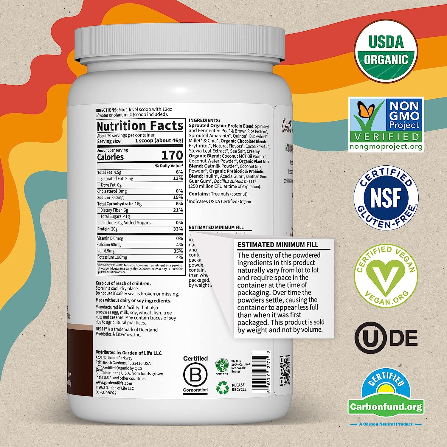 Garden of Life Creamy Organic Vegan Protein Powder + OatMilk, 20g Comp