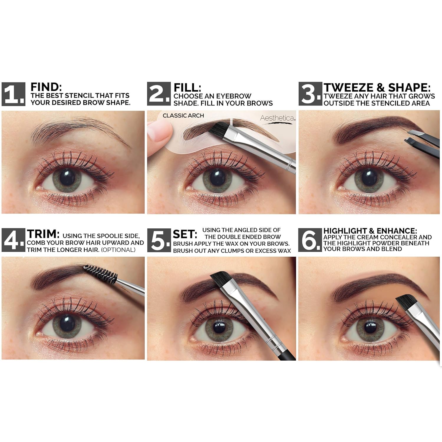 Aesthetica Brow Contour Kit 16-Piece Eyebrow Makeup Palette 