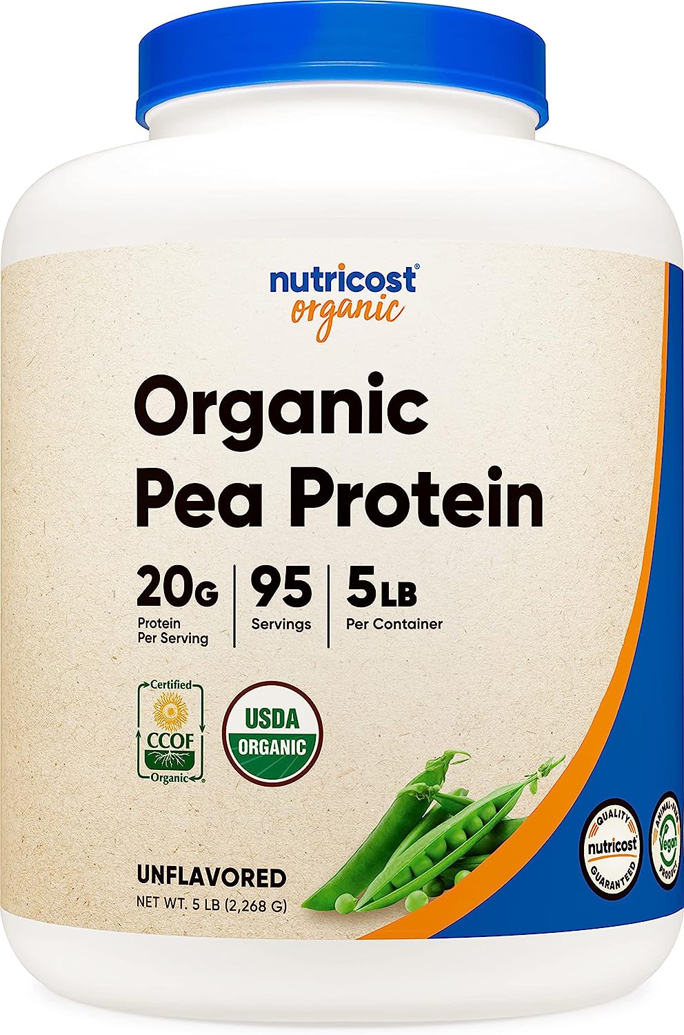 Nutricost Organic Pea Protein Isolate Powder (5S) - Unavored, Certified USDA Organic, Protein from Plants, Vegetarian Friendly, Gluten Free, Non-GMO