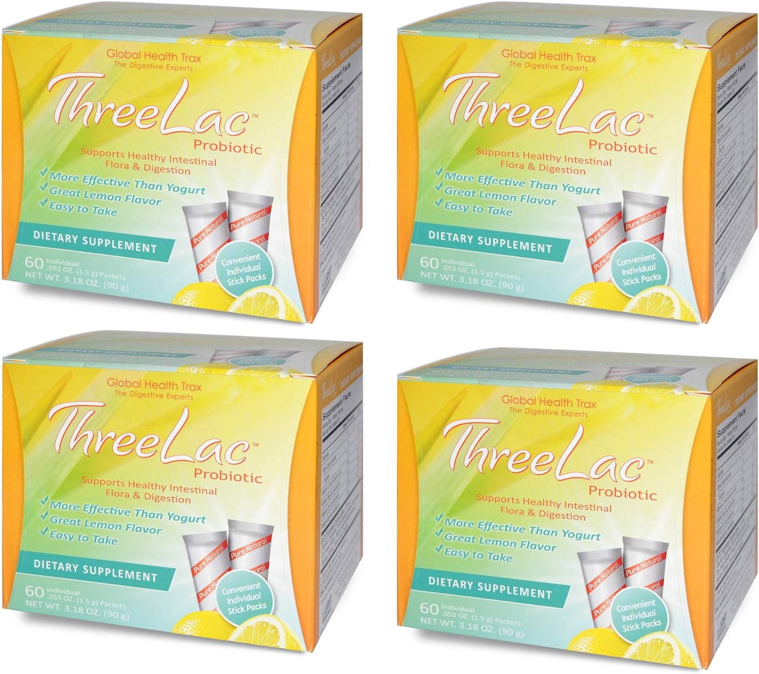 Global Health Trax Threelac Probiotic 60 Pkts (4-Pack)