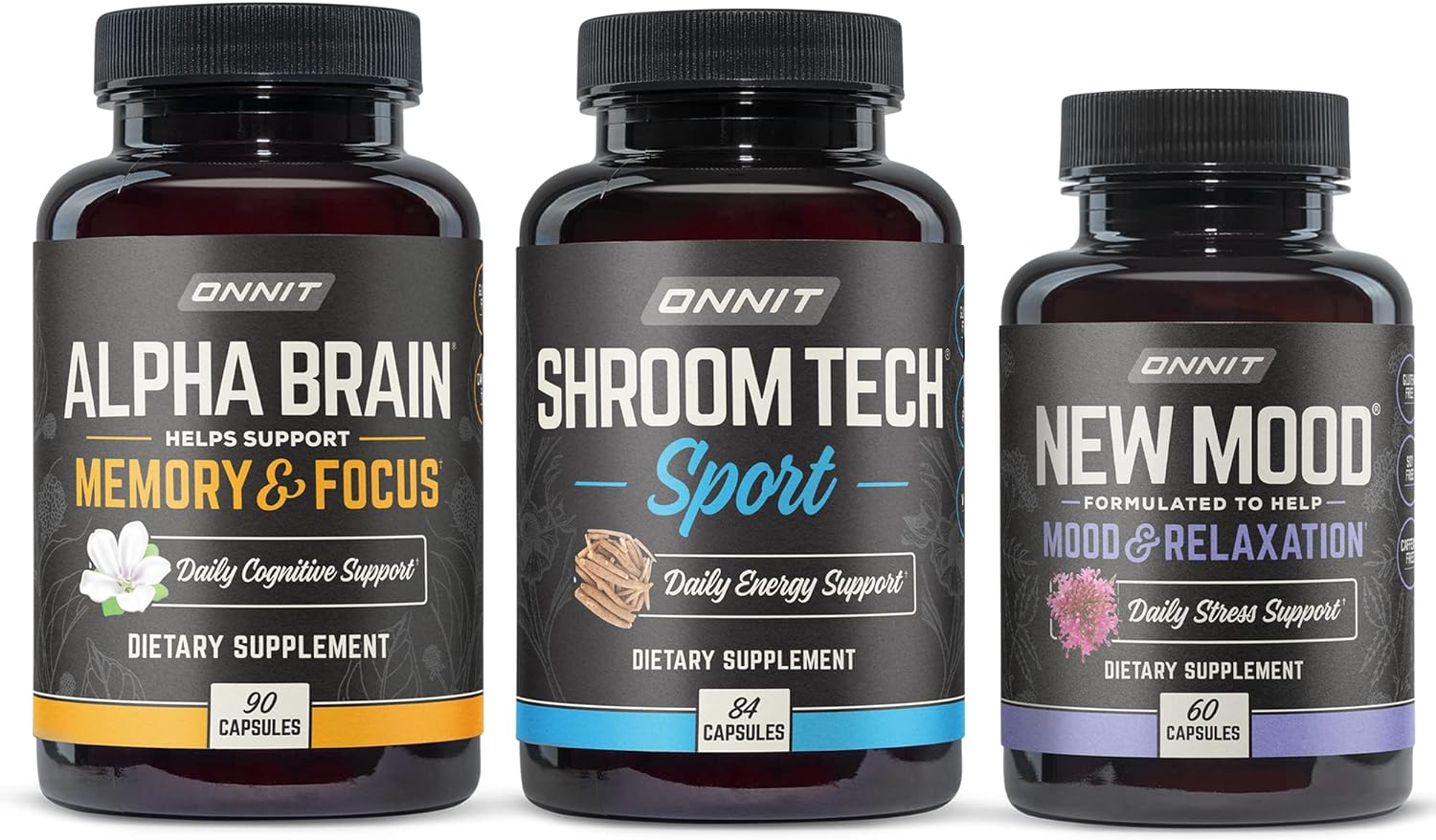 ONNIT Alpha Brain (90ct) + New Mood (60ct) + Shroom Tech Sport (84ct)