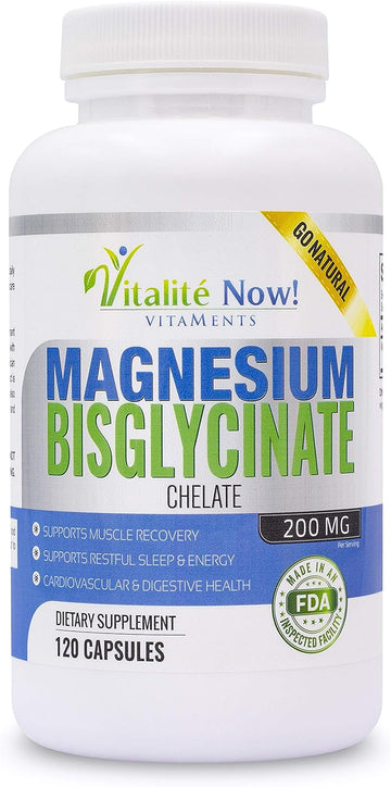 Magnesium Bisglycinate 200mg 100% Chelated - Max Absorption & Bioavailability, Fully Reacted & Buffered, No Laxative Eff