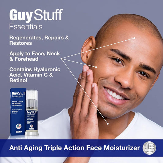 Mens Face Moisturizer Lotion - Serum For Eyes Face & Neck - Anti Aging - Anti Wrinkle - Hydrates & Firms - Retinol - Hyaluronic Acid - Vitamin C - Rejuvenates Facial Skin Cream by Guy Stuff Essentials