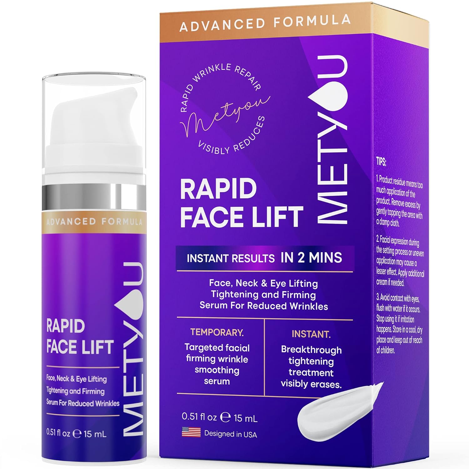 Rapid Face Lift - Rapid Reduction Face Serum - Instant Wrinkle Remover for Face - Anti Aging Serum Visibly Reduces Under-Eye Bags, Dark Circles, Wrinkles, Fine Lines & Crow's Feet Instantly - Advanced Formula 30g