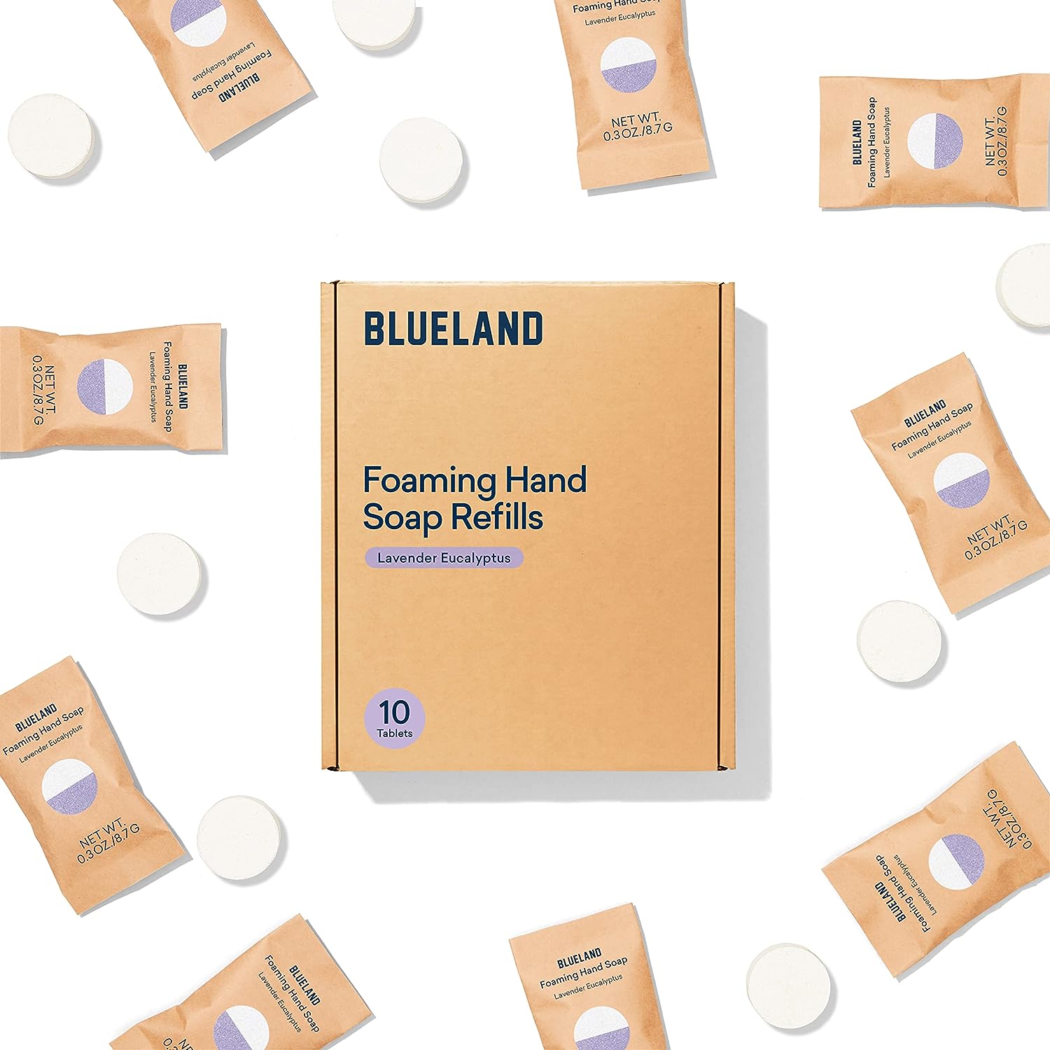 BLUELAND Foaming Hand Soap Refills - 10 Pack Tablets, Lavender Eucalyptus Scent, Eco Friendly Hand Soap and Cleaning Products - Makes 10 x 9   bottles (90   total)