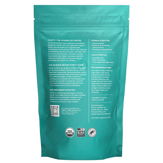 Purity Coffee FLOW Medium Roast Organic Coffee - USDA Certified Organic Specialty Grade Arabica Whole Bean Coffee - Third Party Tested for Mold, Mycotoxins and Pesticides Bag