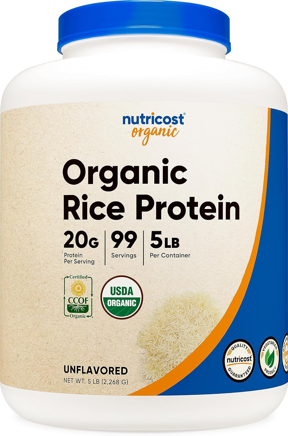 Nutricost Organic Rice Protein Powder 5s (Unavored) - Certified USDA Organic, 20G of Rice Protein Per Serv, Non-GMO