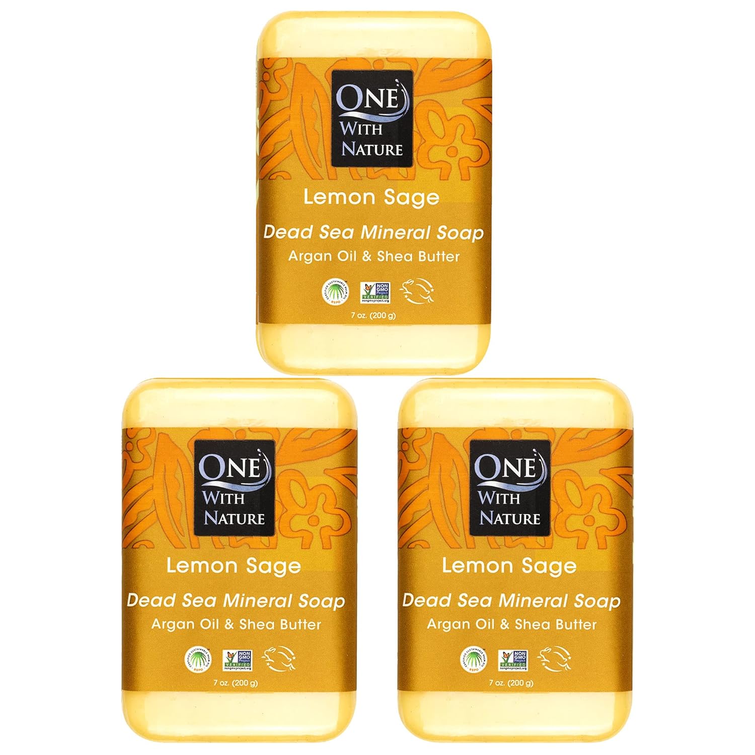 DEAD SEA MINERAL LEMON Sage 7  Soap 3 PK in BRANDED BOX, with Dead Sea Salt Containing Sulfur, Magnesium, and 21 Essential Minerals. Shea Butter, Argan Oil. All Skin Types Acne, Eczema, Psoriasis