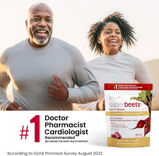 humanN SuperBeets Heart Chews Advanced - 3-in-1 Formula with Beetroot,
