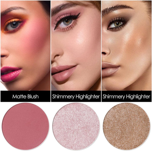 FOCALLURE Blush and Highlighter Palette,3 in 1 Makeup Powder Palette,Cruelty-Free Matte Blush,Shimmer Illuminator Highlighters for a Glowing Look,#03