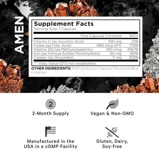 Amen Iron Ultra Supplement + Copper, Folate, Vitamin C and Vitamin B12