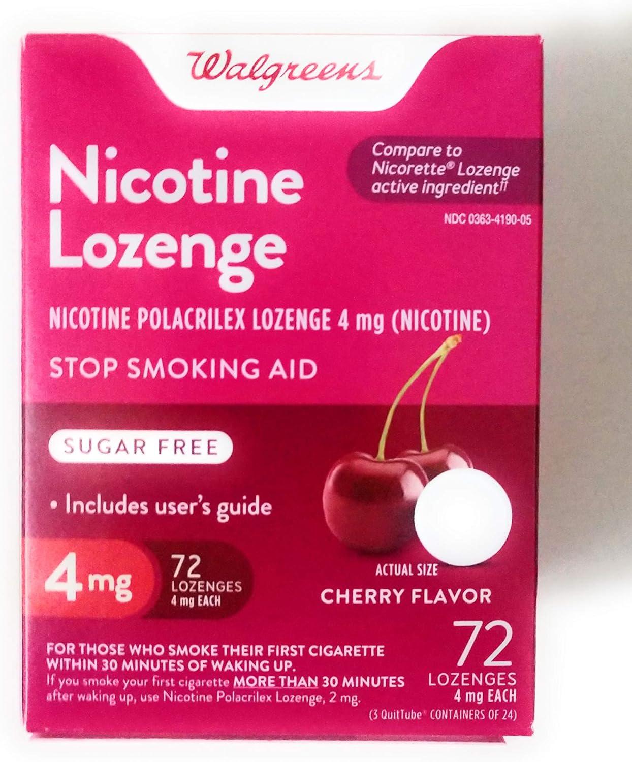 Walgreens Nicotine Lozenge, 4mg, Cherry, 72 ea