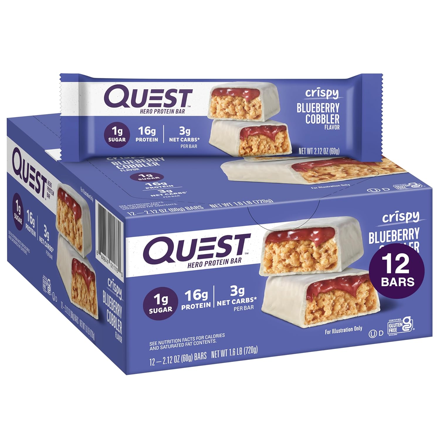 Quest Nutrition Crispy Blueberry Cobbler Hero Protein Bar, 16G Protein1 Pounds