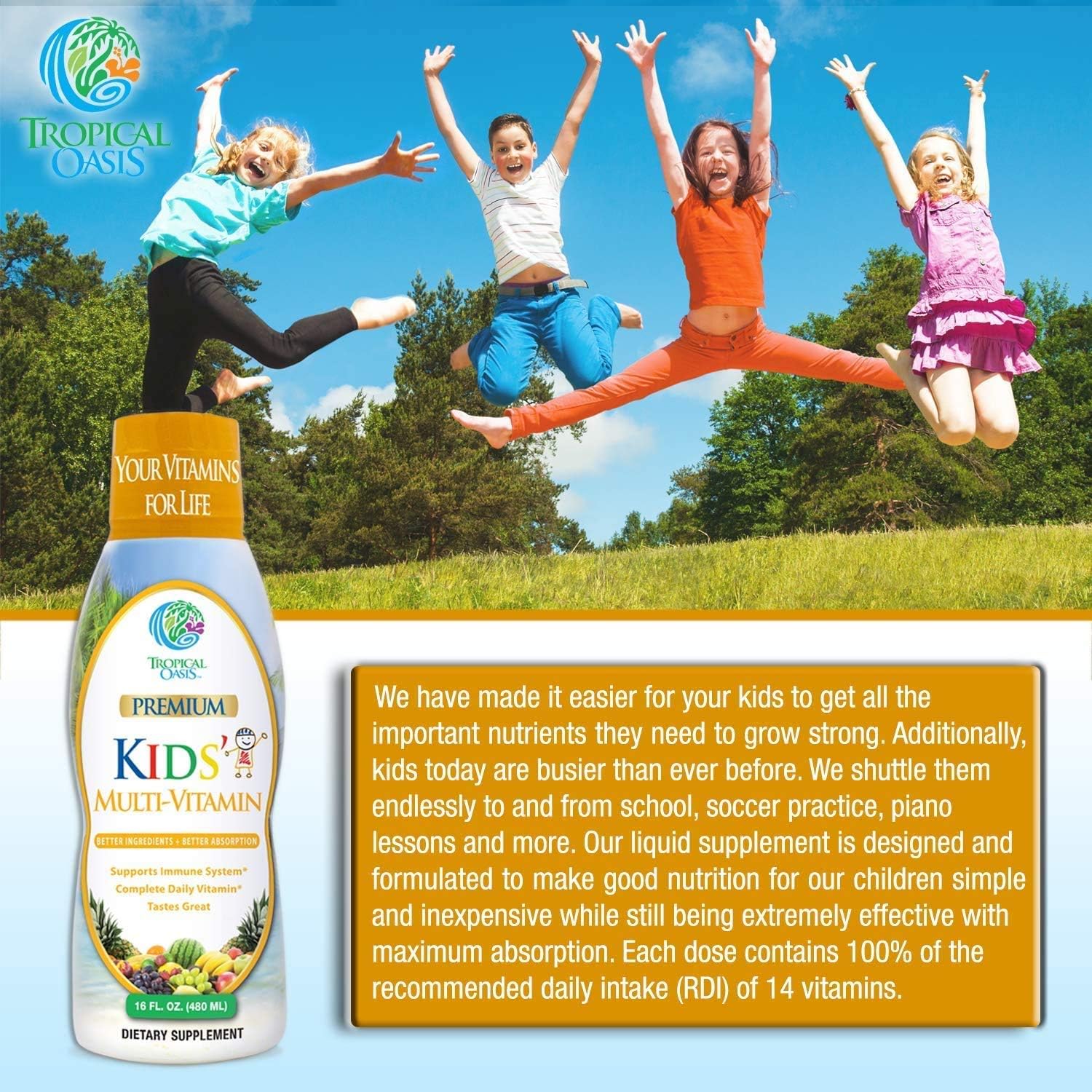 Premium Liquid Multivitamin For Kids | Sugar Free Kids Vitamins | 100%