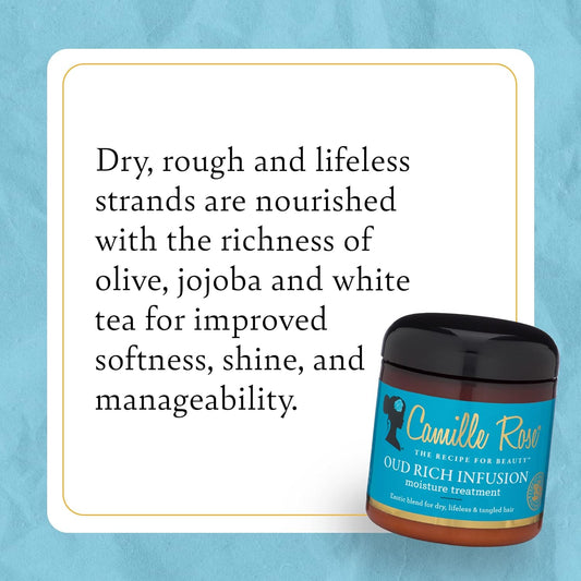 Camille Rose Oud Rich Infusion Moisture Treatment, for Dry Lifeless Tangled Hair, Detangles and Hydrates Scalp & Hair, 8 fl oz