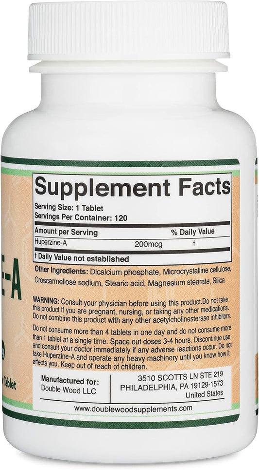 Huperzine A 200mcg (Third Party Tested) Manufactured in The USA, 120 T1.76 Ounces