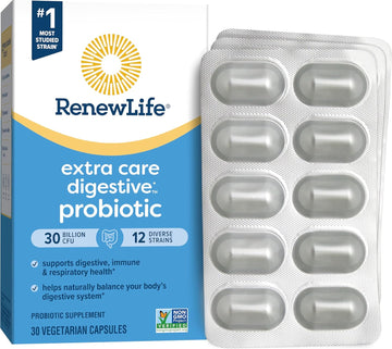 Renew Life Extra Care Go-Pack Probiotic Capsules, Daily Supplement Sup1.13 Ounces