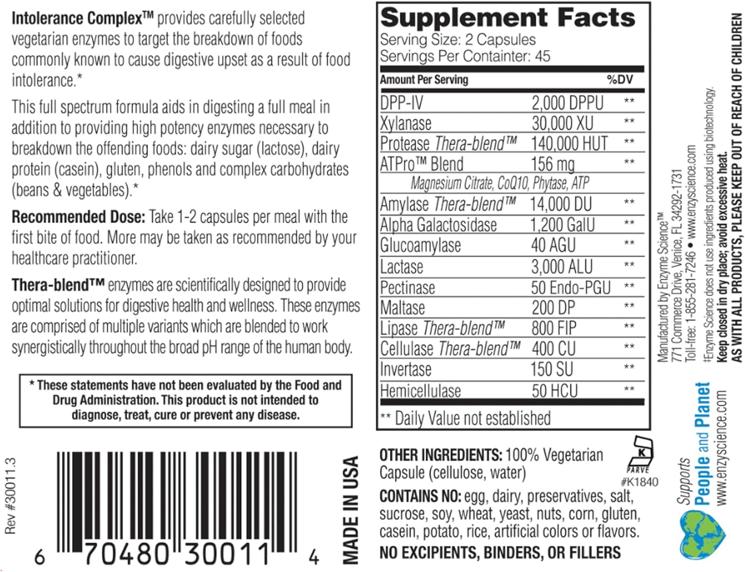 Enzyme Science™ Intolerance Complex™, 90 Capsules – Comprehensive Supp