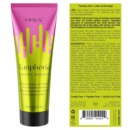 Onyx Tanphoria Indoor & Outdoor Tanning Lotion - Bronzer & Tan Accelerator - 8.5 .. - Gradual Tanning Lotion for Ultra Dark Tan Results - Aloe Vera Boost - Coffee Blend for Skin Firming