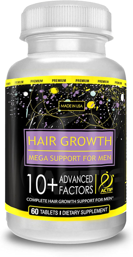 Actif Hair Growth for Men Mega Support 10+, Non-GMO, Stops 99% Hair Loss, Made in USA, 60 Count