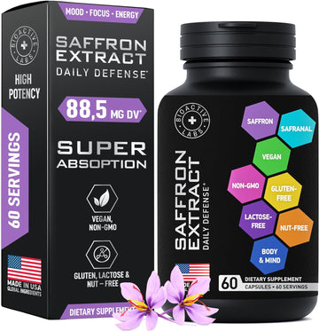 Optimized Saffron Supplements - Pure Saffron Extract 88.5mg for Mood Support, Focus, Energy - Happy Saffron Plus Crocin,