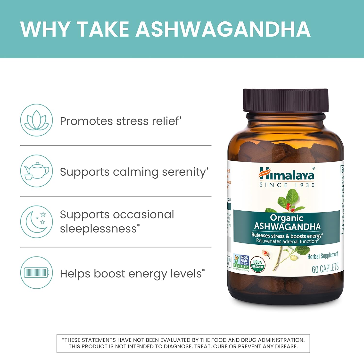 Himalaya Organic Ashwagandha, 60 Day Supply, Herbal Supplem