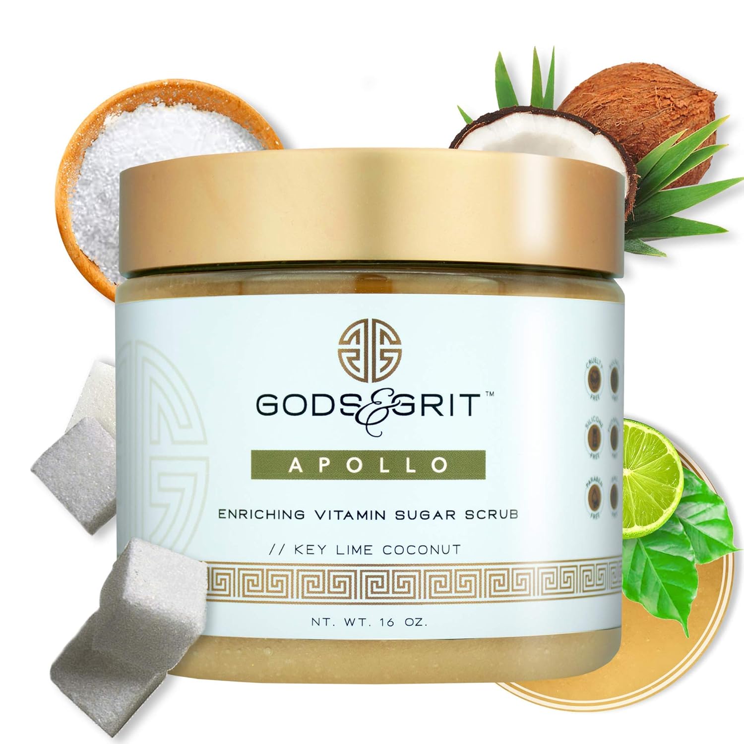 Gods & Grit Apollo Anti Aging Exfoliating Body Scrub | Ultra Hydrating Key Lime Coconut Body Scrub | Dead Skin Remover Skin Care Body Scrubs for Men & Women Exfoliation (16 )