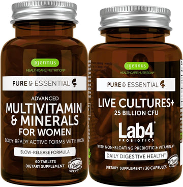 Multivitamin & Minerals For Women + Live Cultures+ Lab4 Probiotics Veg