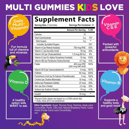 Kids Multivitamin Gummies - Daily Kids Gummy Multivitamins, Fruit Flavored Gummy With Vitamins C, D3 & Zinc For Immune S