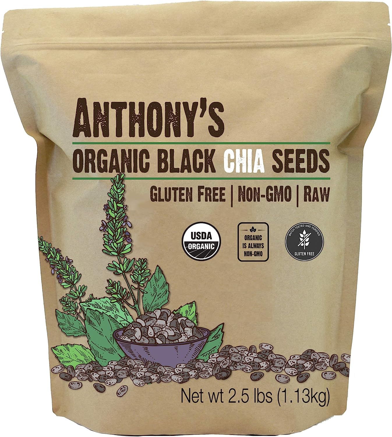 Anthony's Organic Chia Seed, Gluten Free, Vegan, Keto Friendly