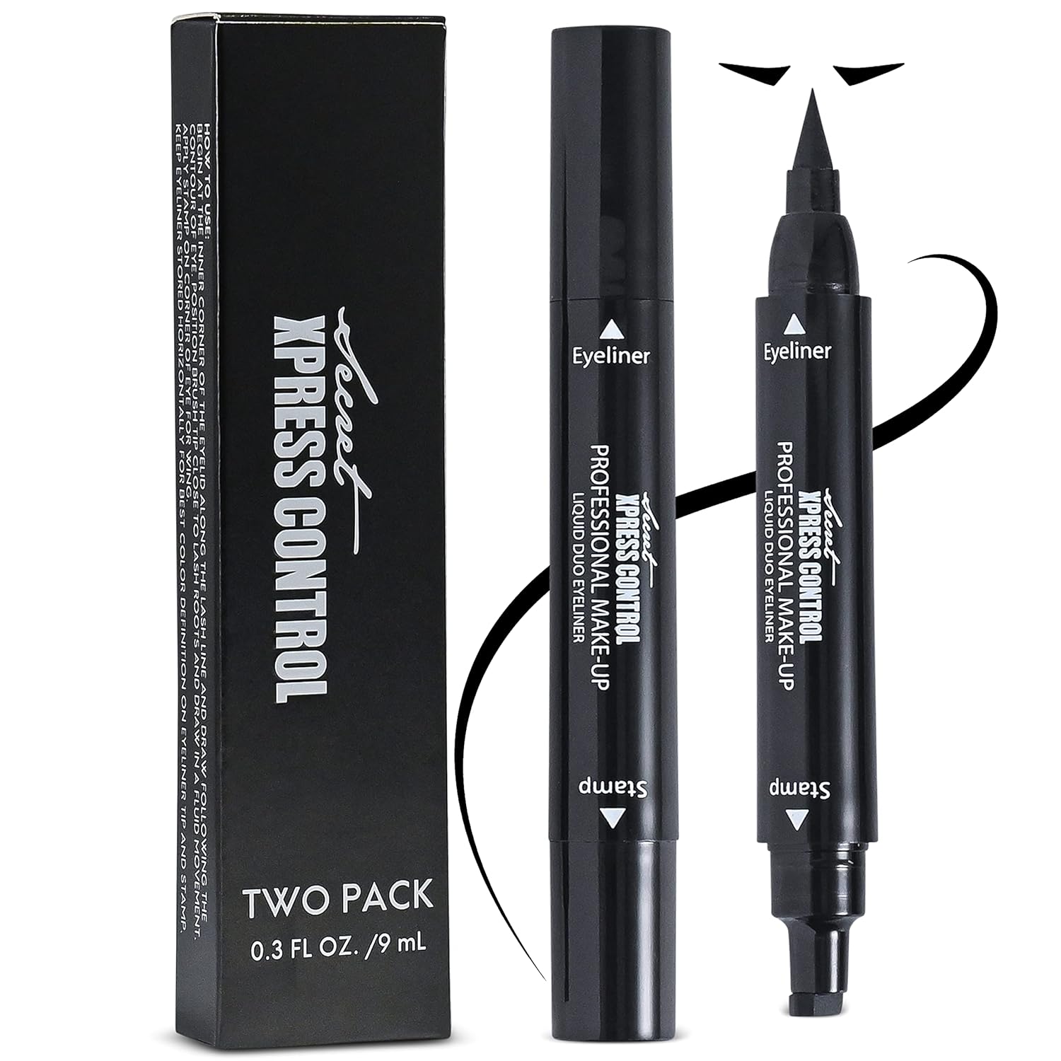 Secret Xpress Control Winged Eyeliner Stamp Waterproof Long Lasting Liquid Black Pen Cat Eye Matte Eye Makeup (Black - 2 Pack)