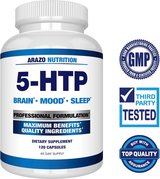 Arazo Nutrition 5-HTP 200 MG Plus Calcium for Mood, Sleep – Supports C4 Ounces