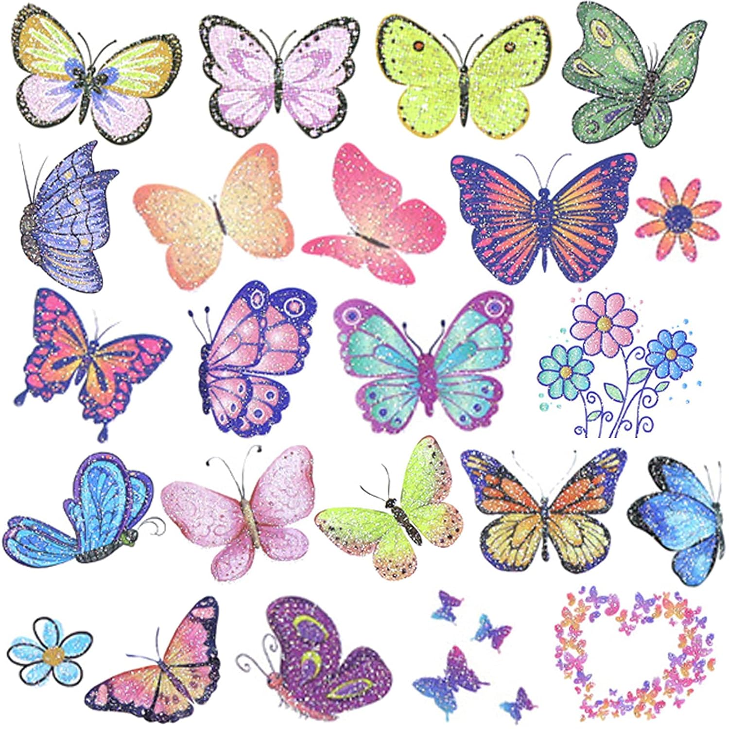 Ooopsiun Glitter Buttery Temporary Tattoos for Girls -12 Sheets Buttery Party Favors Decorations for Kids Women